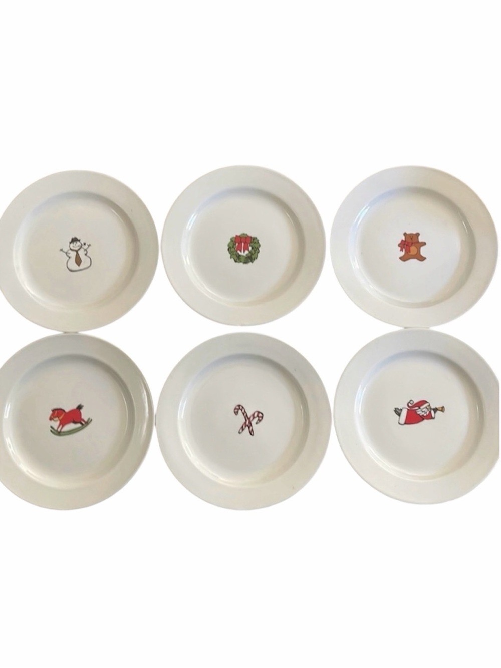 6 Porcelain Plates Minimalist Christmas Snowman Candy Cane Signature Housewares